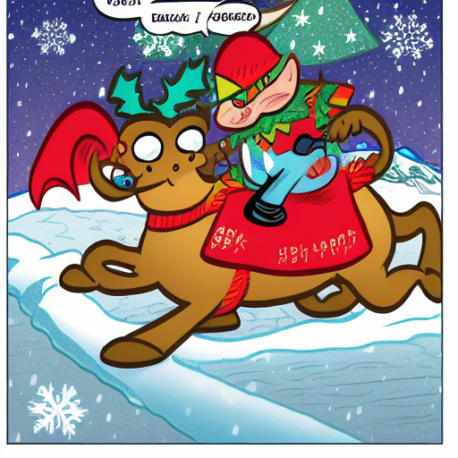 00895-2735586713-The face is hideous,Angry Reindeer Comic Style run on the snow, Merry Christmas titles,The reindeer caught fire, Art Baltazar,Ma.png